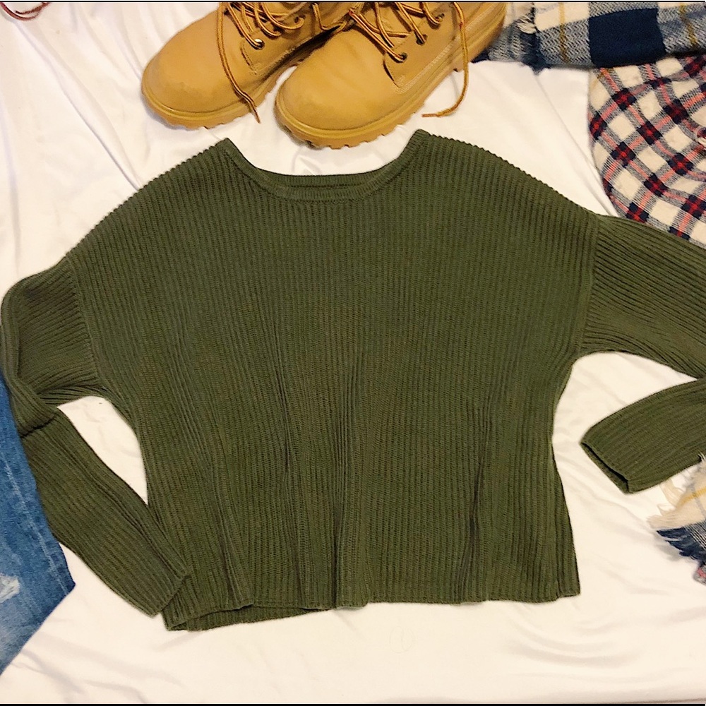 Army Green Cropped Sweater